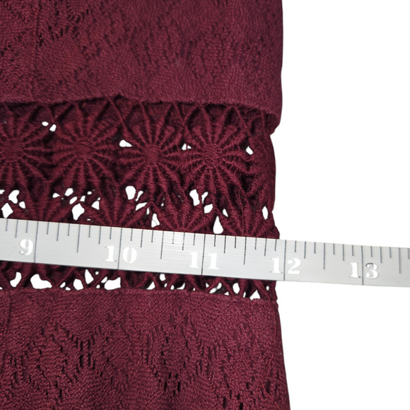 Free People Womens XS Lace Mini Dress Tibetian Red Floral Cut Out Knit Skater - Picture 13 of 15